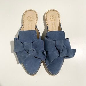 Monge Suede Blue Bow Espadrille Handmade Slide Sandals